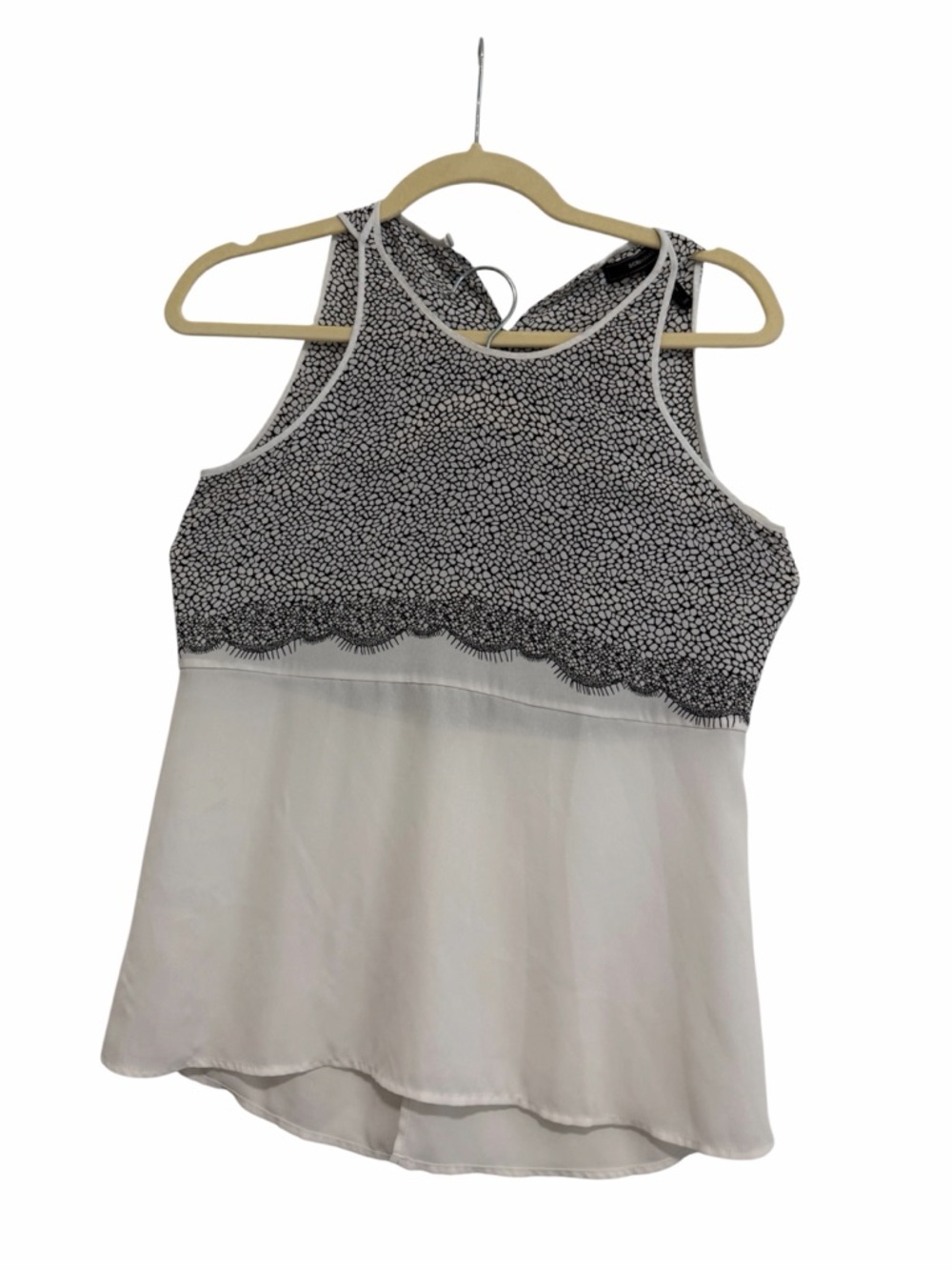 BCBGMaxAzria Black & White Scalloped Yoke Camisole